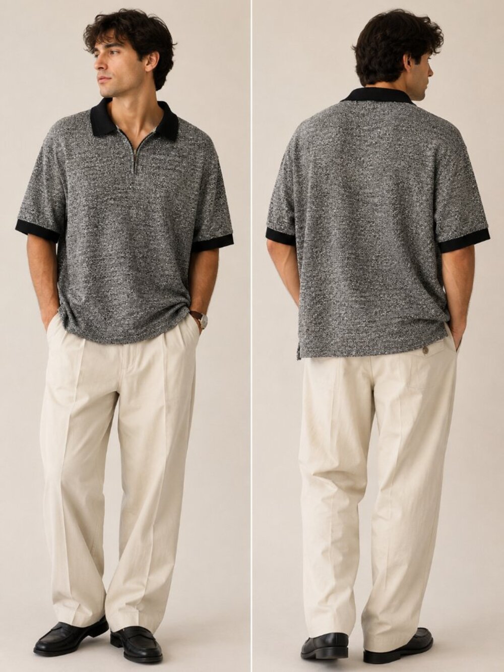 Urban Blues Mens XL Marled Knit Polo Shirt 100% Cotton Grandpa Core Quarter Zip